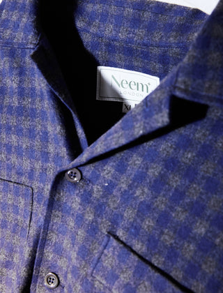 Recycled Italian Flannel Navy & Grey Check Double Pocket shirt Over-Shirts Neem London 