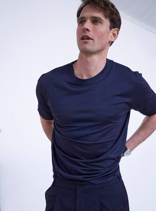 ZQ Merino Navy Stripe T-Shirt T-Shirts Neem London 