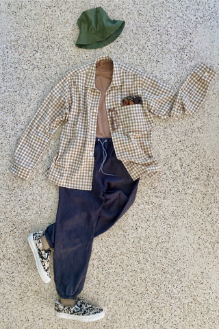 Recycled Italian Flannel Oat & Camel Check Spitalfields Overshirt
