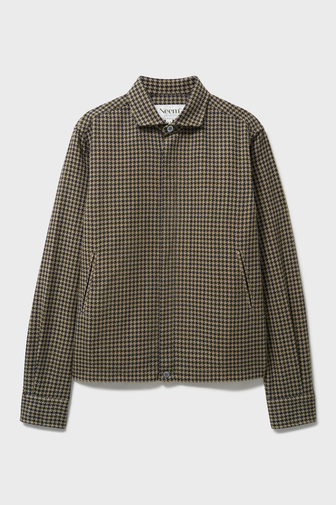 Wool Cotton Dogtooth Green Blouson Jacket
