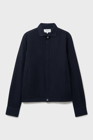 Wool Cotton Navy Herringbone Blouson Jacket