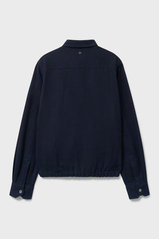 Wool Cotton Navy Herringbone Blouson Jacket