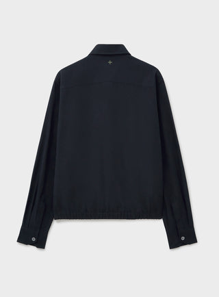 Recycled Italian Flannel Black Cropped Blouson Jacket