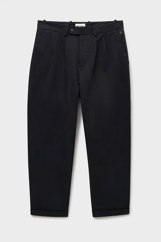 Organic Cotton Stretch Black Pleated Trouser
