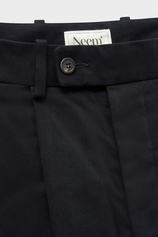 Organic Cotton Stretch Black Pleated Trouser