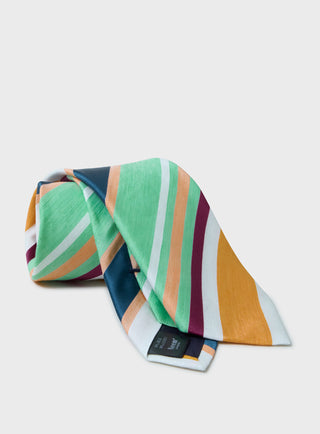 Silk/Linen Blend Green and Orange Como Dazzling Stripe Tie