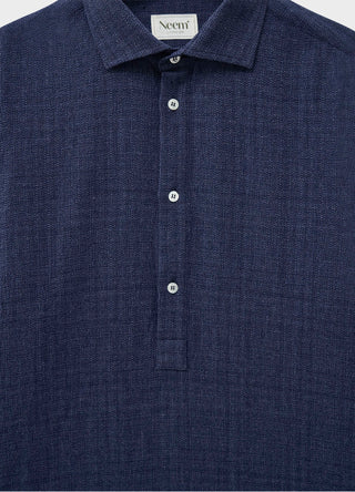 Recycled Basket Weave Navy Cut Away Popover Shirt
