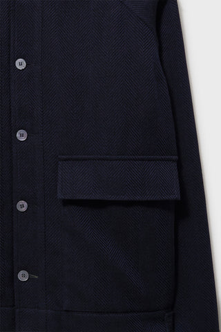 Wool Cotton Navy Herringbone Cadogan Jacket