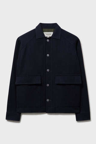 Wool Cotton Navy Herringbone Cadogan Jacket