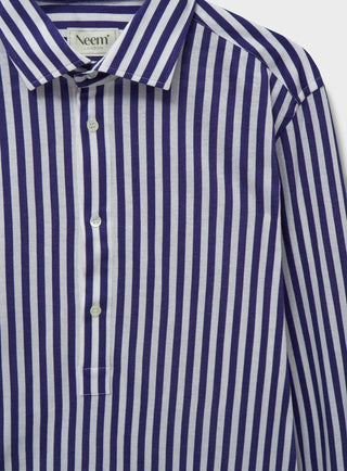 Neem Navy City Stripe Pop-Over Men's shirt Office Shirts Neem London 