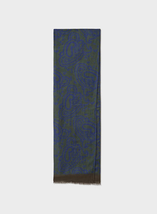 Cotton & Cashmere Wool Green Navy Paisley Scarf