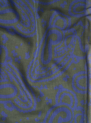 Cotton & Cashmere Wool Green Navy Paisley Scarf