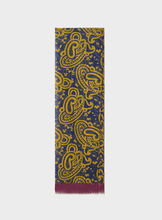 Cotton & Cashmere Wool Navy Mustard Paisley Scarf