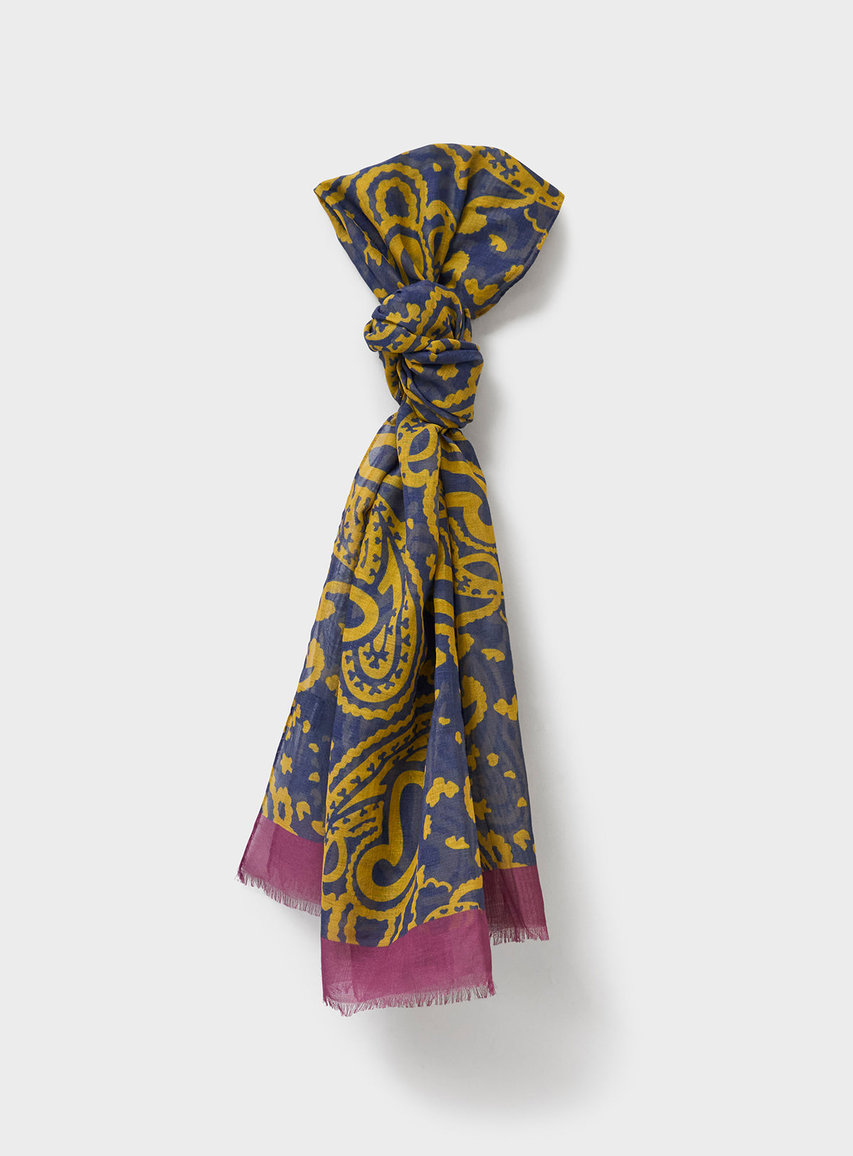 Cotton & Cashmere Wool Mustard Paisley Scarf
