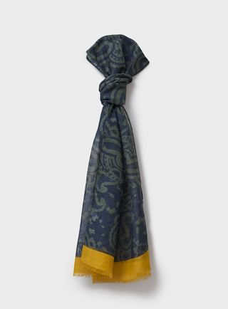 Cotton & Cashmere Wool Black Green Paisley Scarf