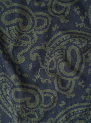 Cotton & Cashmere Wool Black Green Paisley Scarf