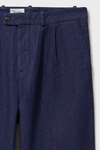100% Recycled Denim Blue Pleated Trouser