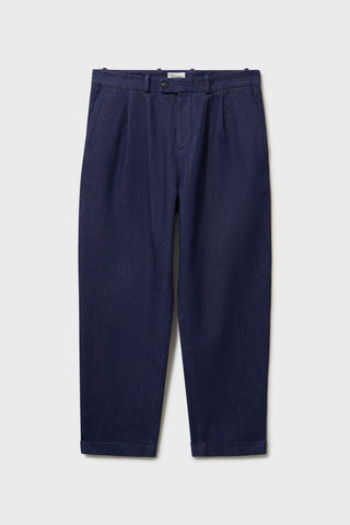 100% Recycled Denim Blue Pleated Trouser