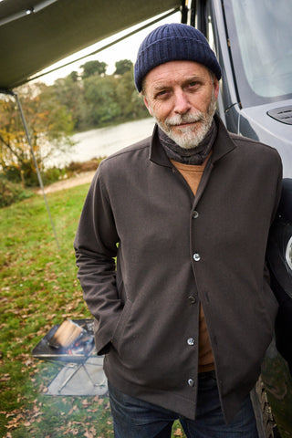 Recycled Italian Heavy Twill Chocolate Bomber Jacket