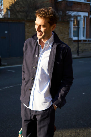 Recycled Pinpoint Oxford Cotton Sky Stripe Button Down Shirt