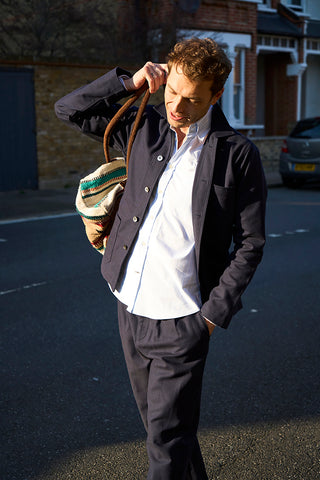 Recycled Pinpoint Oxford Cotton Sky Stripe Button Down Shirt