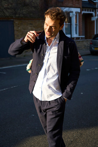 Recycled Pinpoint Oxford Cotton Sky Stripe Button Down Shirt