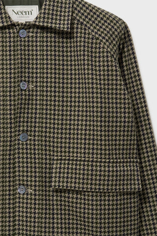 Wool Cotton Navy and Green Dogtooth Cadogan Jacket