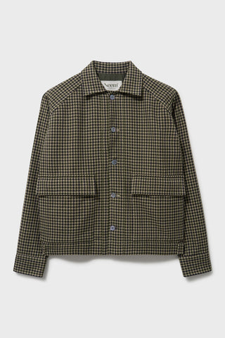 Wool Cotton Navy and Green Dogtooth Cadogan Jacket