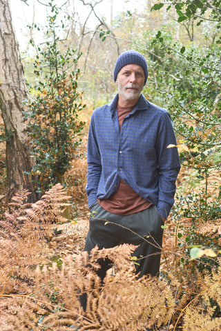 Italian Flannel Navy & Grey Check Cut Away Shirt