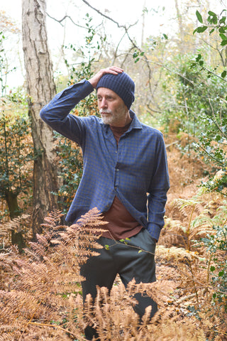 Italian Flannel Navy & Grey Check Cut Away Shirt