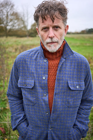 Recycled Italian Flannel Navy & Grey Check Piccadilly Overshirt