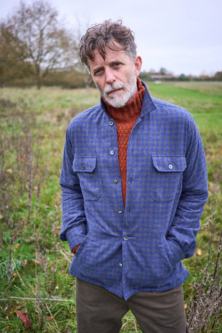 Recycled Italian Flannel Navy & Grey Check Piccadilly Overshirt