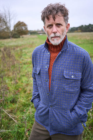 Recycled Italian Flannel Navy & Grey Check Piccadilly Overshirt