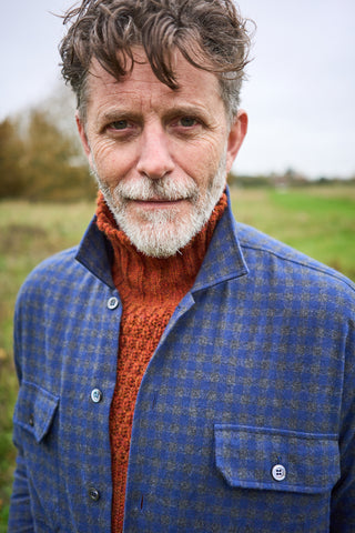 Recycled Italian Flannel Navy & Grey Check Piccadilly Overshirt