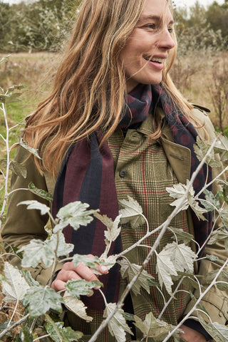 Recycled Double Faced Wool Burgundy Navy Spot Classic Scarf