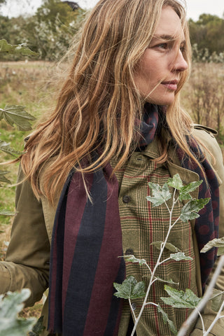 Recycled Double Faced Wool Burgundy Navy Spot Classic Scarf