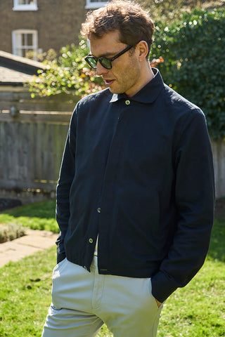 Recycled Italian Flannel Black Cropped Blouson Jacket