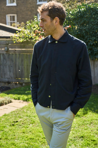 Recycled Italian Flannel Black Cropped Blouson Jacket