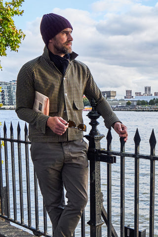 Wool and Cotton Navy and Green Dogtooth Cadogan Jacket