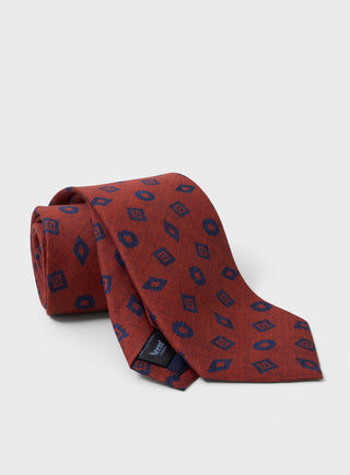 100% Tencel Motif Print Deep Red Tie