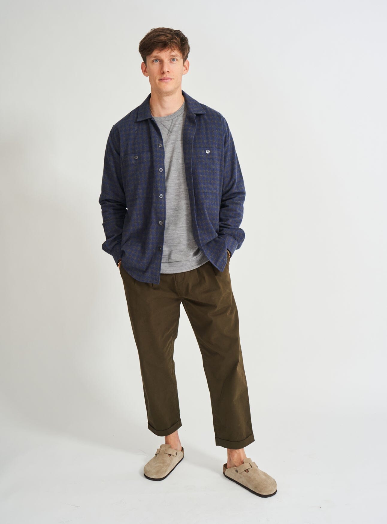 navy overshirt, recycled cotton