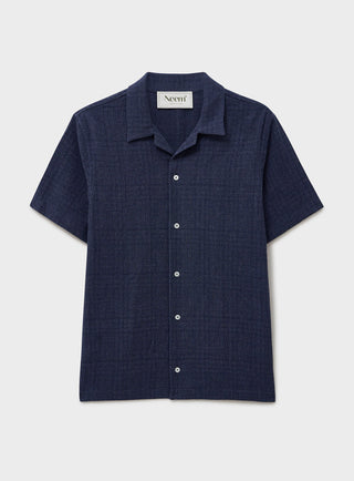 Recycled Basket Weave Blue Short Sleeved Shirt