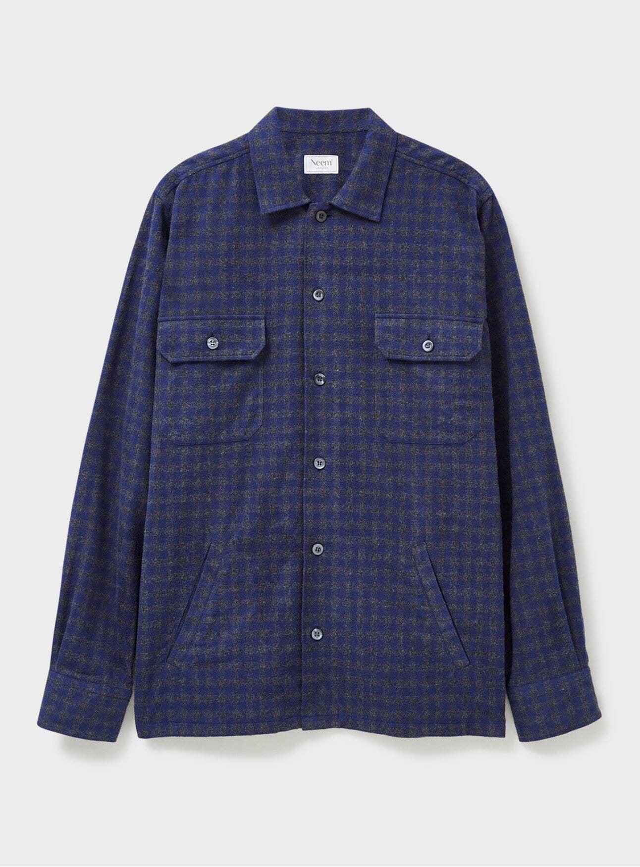Italian Navy & Grey Check Piccadilly Flannel Overshirt Over-Shirts Neem London 
