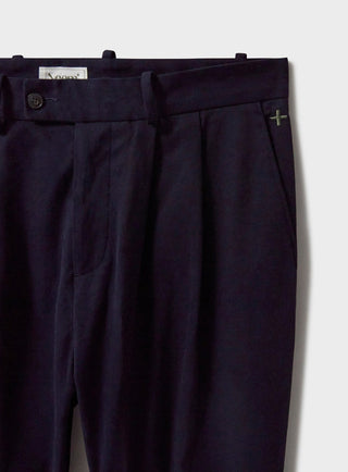 Organic Cotton stretch trouset Navy Pleated Trouser Pleated Trouser Neem London 