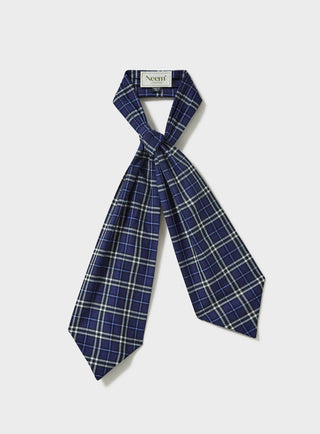 Recycled Italian Flannel Navy & Grey Check Modern Cravate Accessories Neem London 
