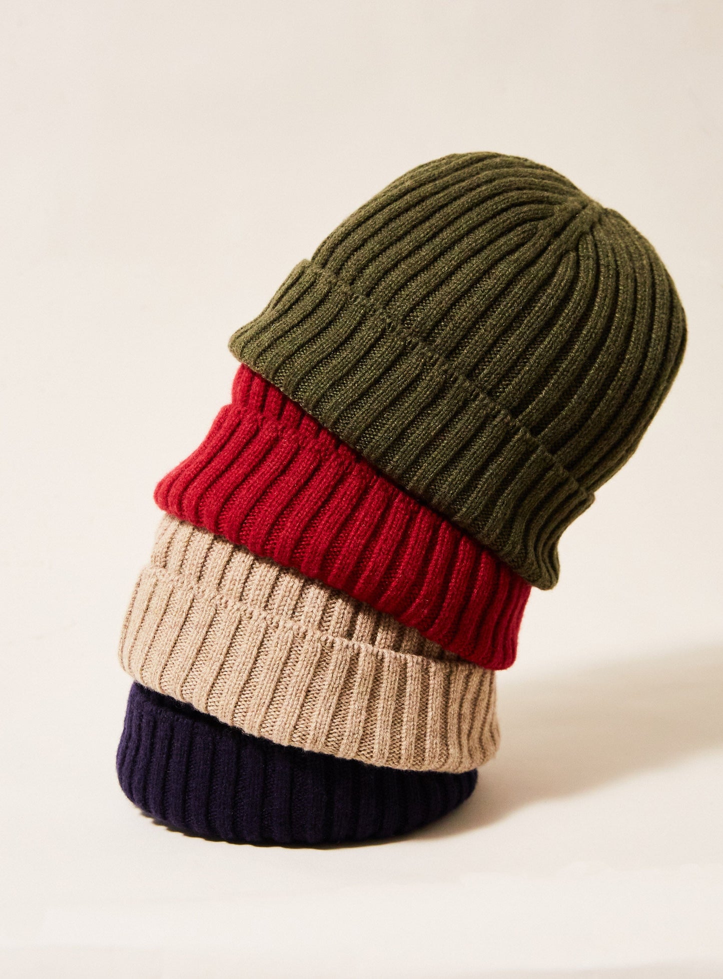 Cashmere Ribbed Olive Beanie Hat Hats Neem London 