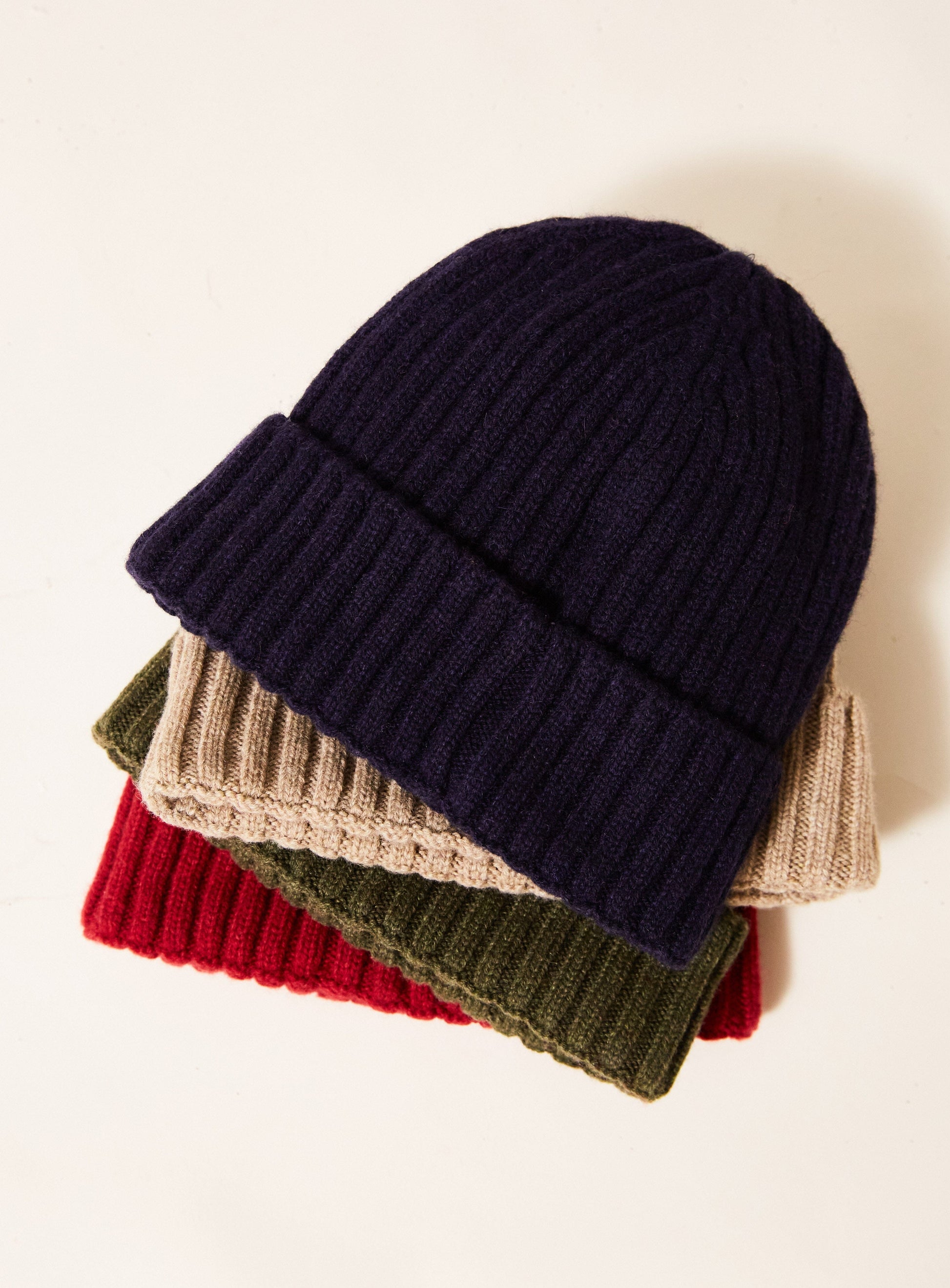 Cashmere Navy Ribbed Beanie Hat Hats Neem London 