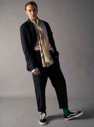 Cotton & Cashmere Wool Cream and Navy Paisley Neck Scarf