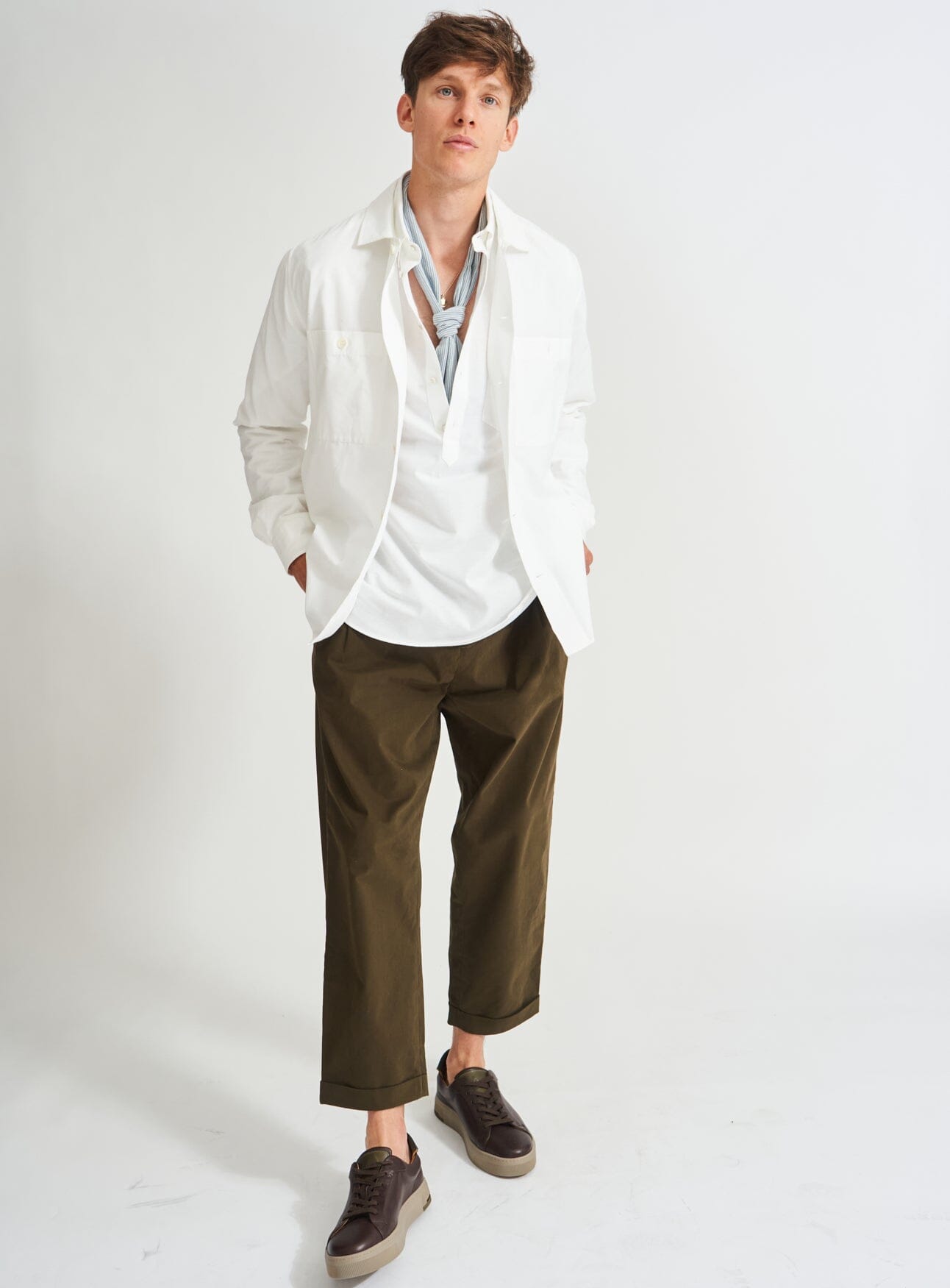 white overshirt, essentials shirt 