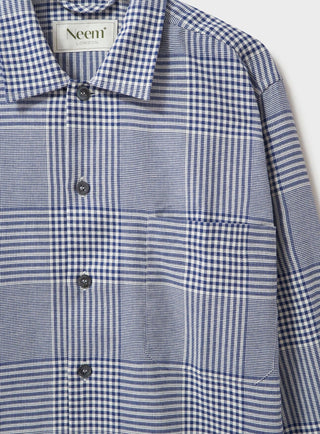 Recycled Cotton Navy Prince of Wales Spitalfields Overshirt Spitalfields Overshirt Neem London 